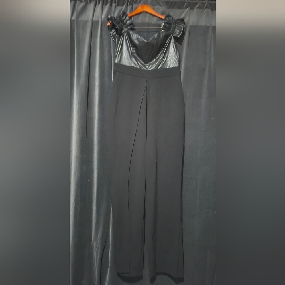 Bebe Black Jumpsuit with Vegan Leather Detail